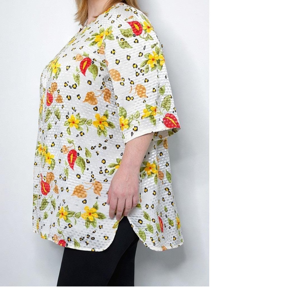 Vintage 90s Oversized Floral Tunic Blouse 3X 4X Novelty Swing Top Plus Satiny‎